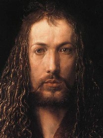 "Self Portrait in a Fur-Collared Robe" by Albrecht Durer.  A picture of an intent, almost psychotic man, with long, scraggly hair.  He looks a little like the popular conception of Jesus.