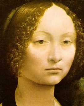 "Portrait of Ginevra Benci" by Leonardo da Vinci.  A portrait of Morgan; she looks very haughty.